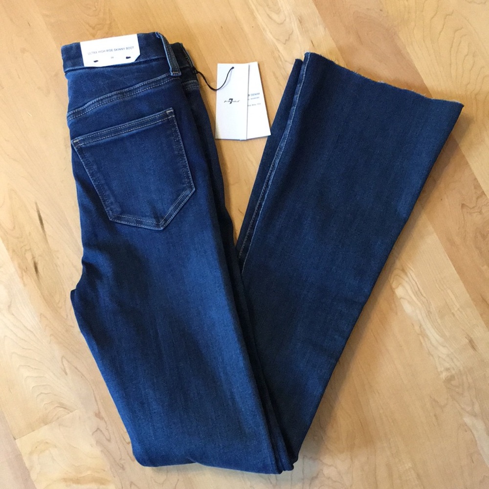 7 For All Mankind | Ultra High Rise Skinny Boot Raw Hem No Filter Denim Evereve